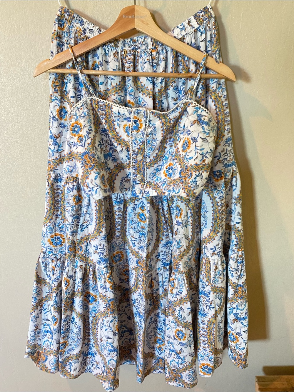 Floral Blue & White Tiered Sundress with Spaghetti Straps